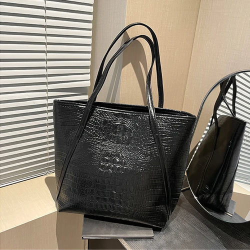 Crocodile Print Tote Bag for Women – Large Capacity Shoulder Handbag