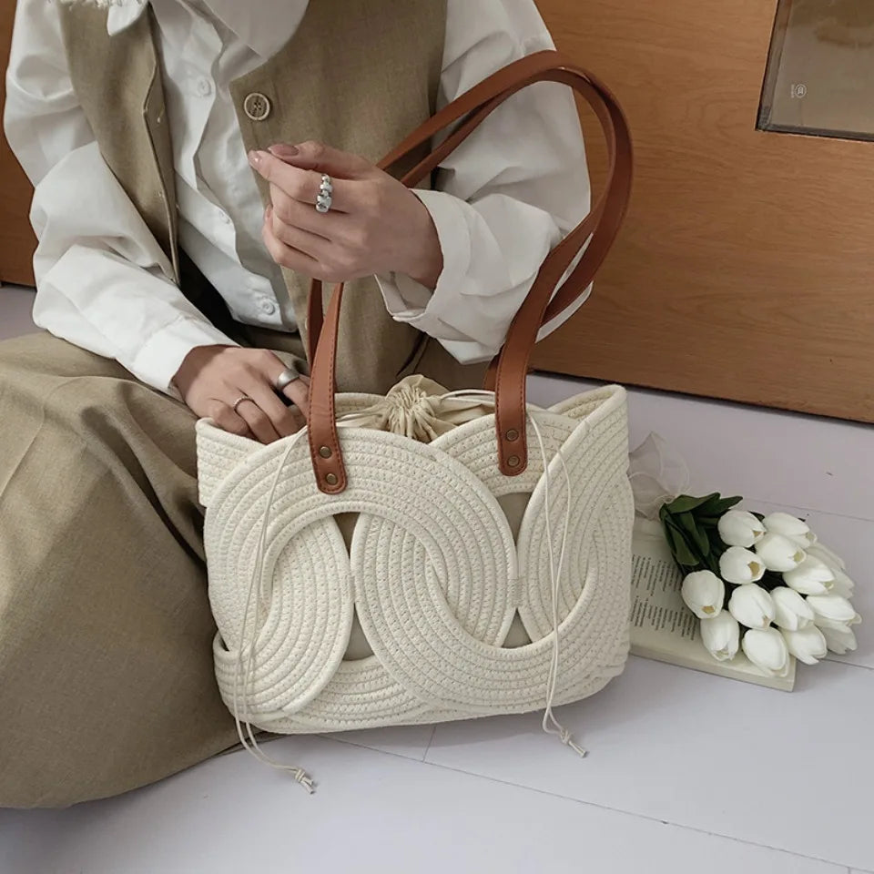 Rattan Straw Tote Bag – Women's Large Handwoven Beach Shoulder Bag