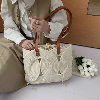 Rattan Straw Tote Bag – Women's Large Handwoven Beach Shoulder Bag