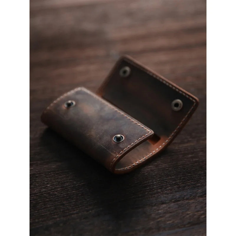 Leather Key Holder Card Case – Handmade Vintage Men's Keychain Wallet