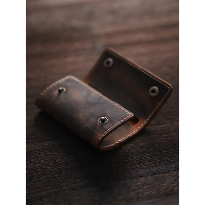 Leather Key Holder Card Case – Handmade Vintage Men's Keychain Wallet