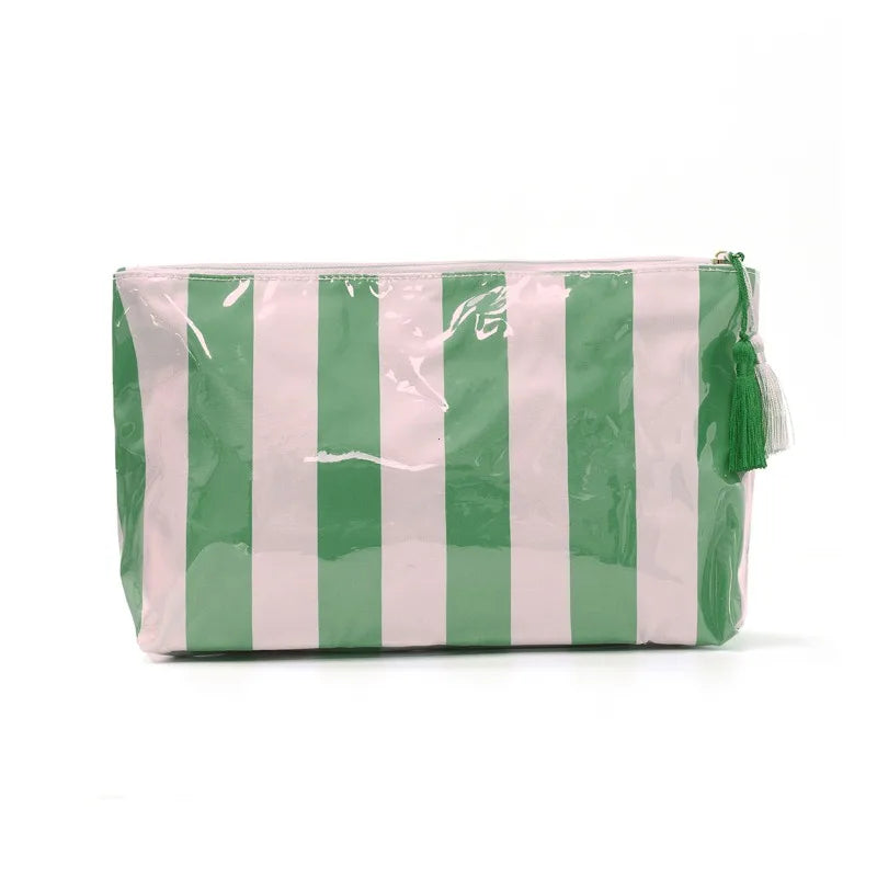 Cosmetic Bag – Large Striped Travel Makeup Pouch with Tassel