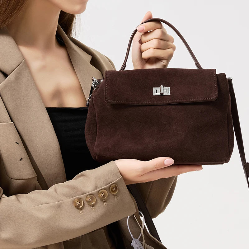 Suede Leather Crossbody Bag for Women – Luxury Designer Shoulder Handbag
