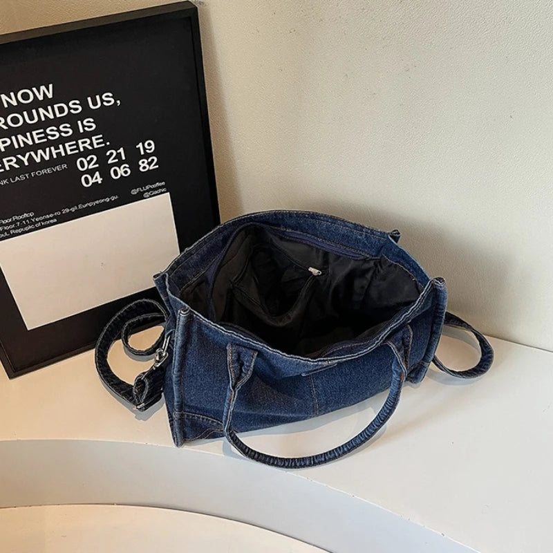 Trendy Summer Large Capacity Denim Shoulder Bag Korean Design Casual Minimalist Crossbody Versatile