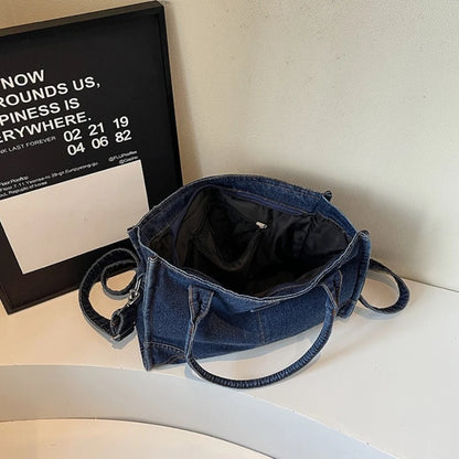Trendy Summer Large Capacity Denim Shoulder Bag Korean Design Casual Minimalist Crossbody Versatile