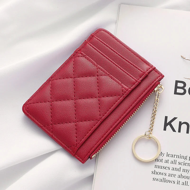 Quilted Mini Card Wallet with Keychain Ring