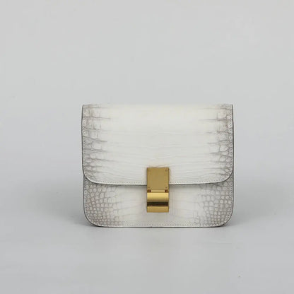 Crocodile Leather Square Shoulder Bag for Women – White