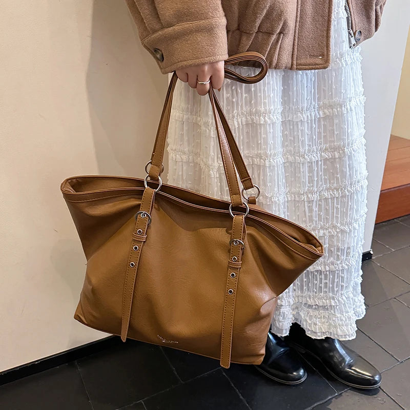 Moods Women Big Shoulder Tote Bags Soft Vegan Leather Solid Color Large Capacity Shoppers Latest