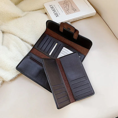 Women's Long Leather Wallet – Vintage Trifold Clutch Purse with Phone Pocket