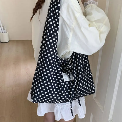 Polka Dot Shoulder Bag – Korean Double-Sided Large Tote