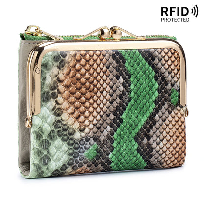 RFID Blocking Women's Genuine Leather Serpentine Clutch Wallet