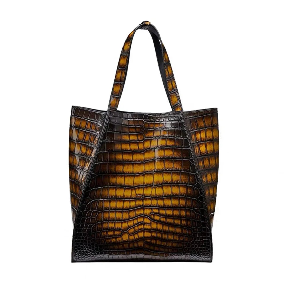 Crocodile Leather Tote Bag – Large Unisex Shoulder Handbag