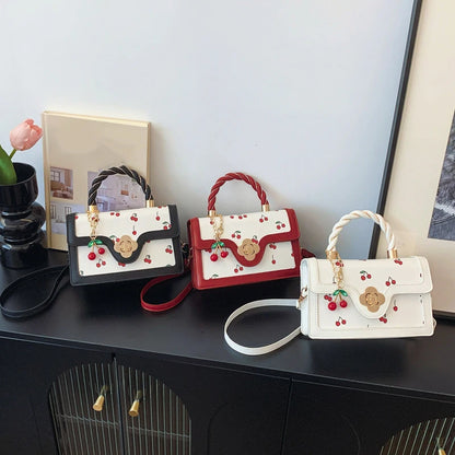Cherry Print Crossbody Bag with Top Handle & Shoulder Strap