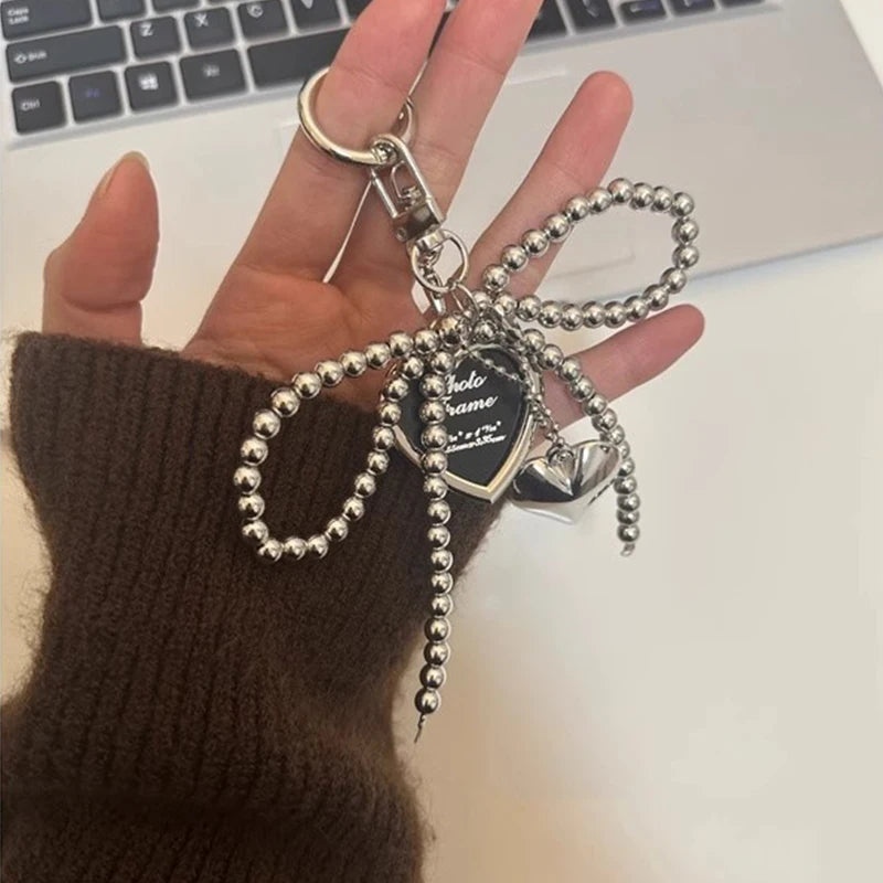 Pearl Bow Heart Keychain – Korean Style Bag Charm Pendant