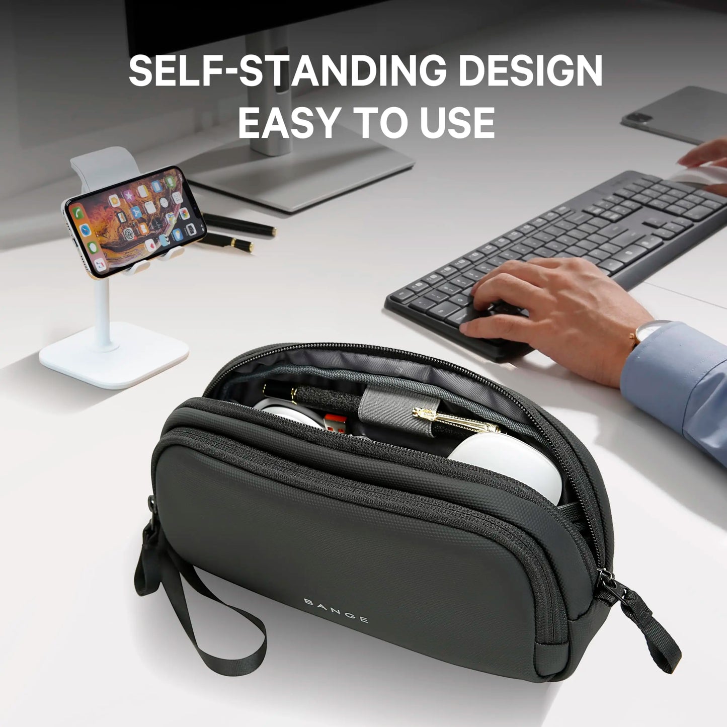 BANGE Travel Cable Organizer Clutch – YKK Double Zipper Oxford Pouch