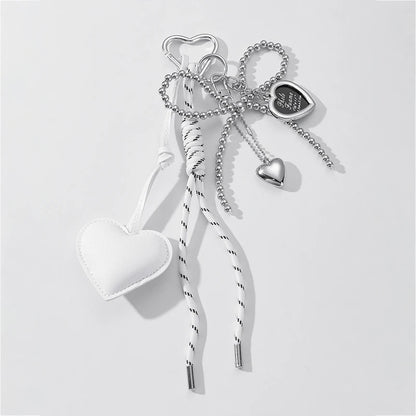 Heart Bow Keychain with Beaded Chain & Leather Pendant
