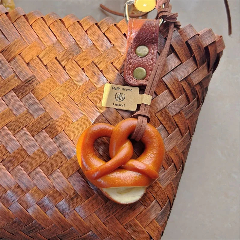 Cute Food Keychain – Pretzel & Chocolate Braided Rope Pendant