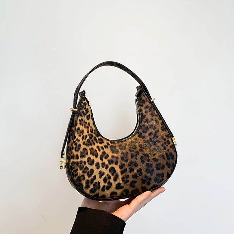 Animal Print Crescent Shoulder Bag for Women – Cow & Leopard