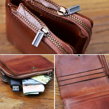 Men's Genuine Leather Zipper Card Holder Wallet