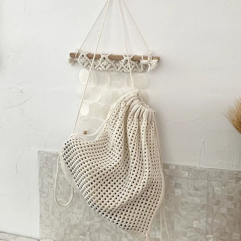 Bohemian Crochet Drawstring Backpack – Large Capacity Woven Bag
