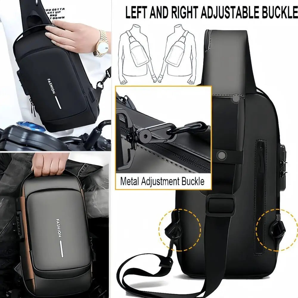 Anti-Theft Sling Bag for Men – USB Charging & Lock