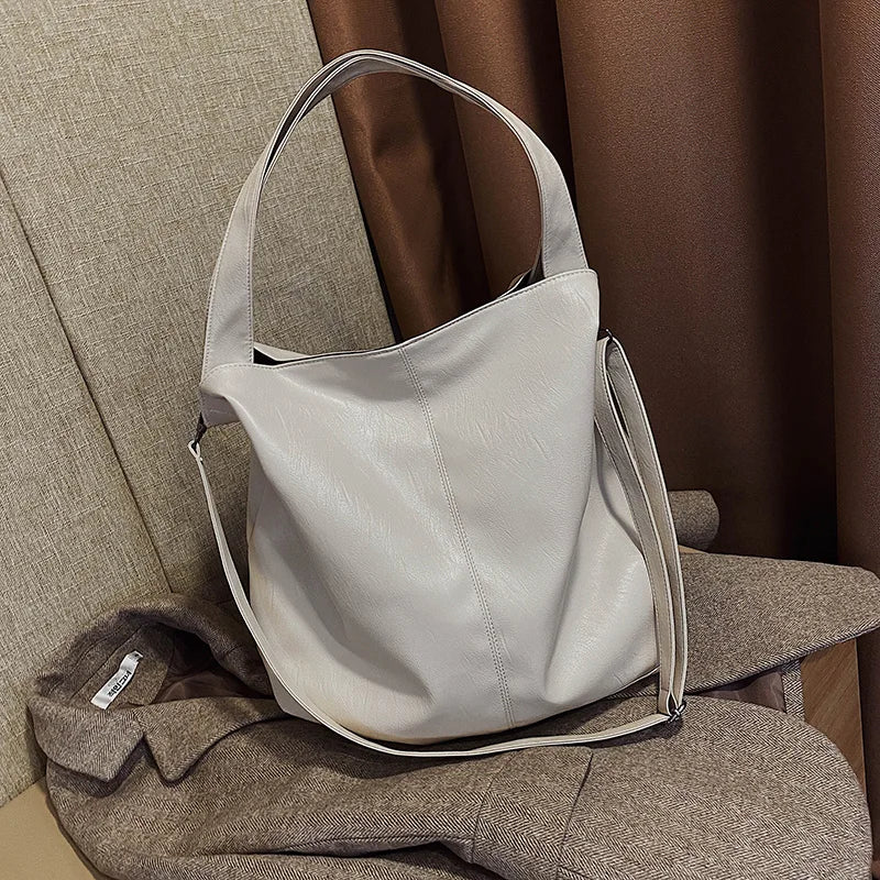 Moods Oversized Black Shoulder Bags Women Luxury Soft Leather Large Capacity Shopper Totes