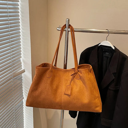 Suede Tote Bag – Large Capacity Korean Style Shoulder Handbag
