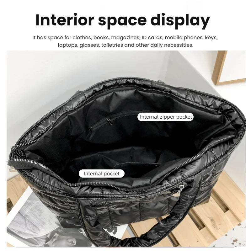 Quilted Puffer Tote Bag – Large Capacity Women's Shoulder Bag