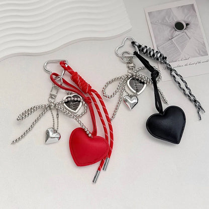 Heart Bow Keychain with Beaded Chain & Leather Pendant