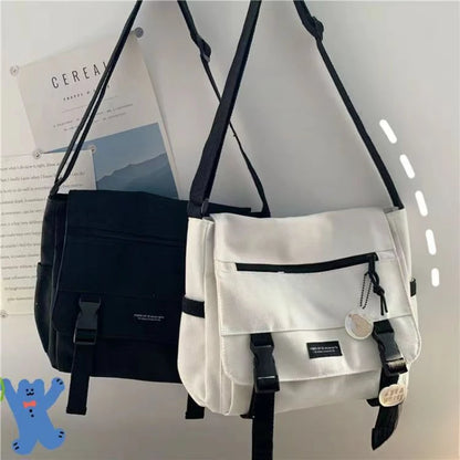 Harajuku Canvas Crossbody Messenger Bag – Unisex Streetwear Shoulder Bag