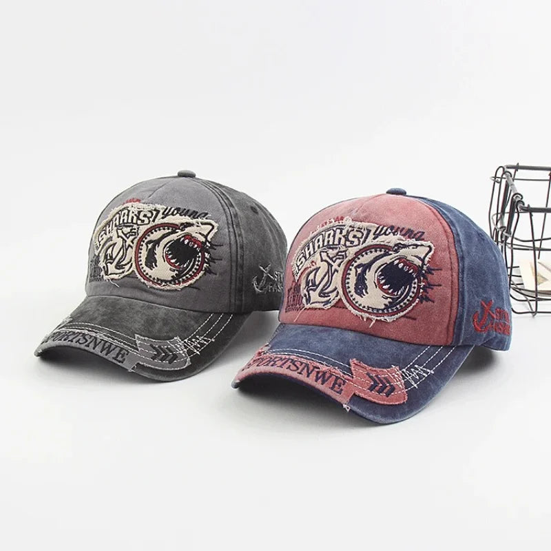 Shark Embroidery Baseball Cap – Unisex Cotton Snapback Hat