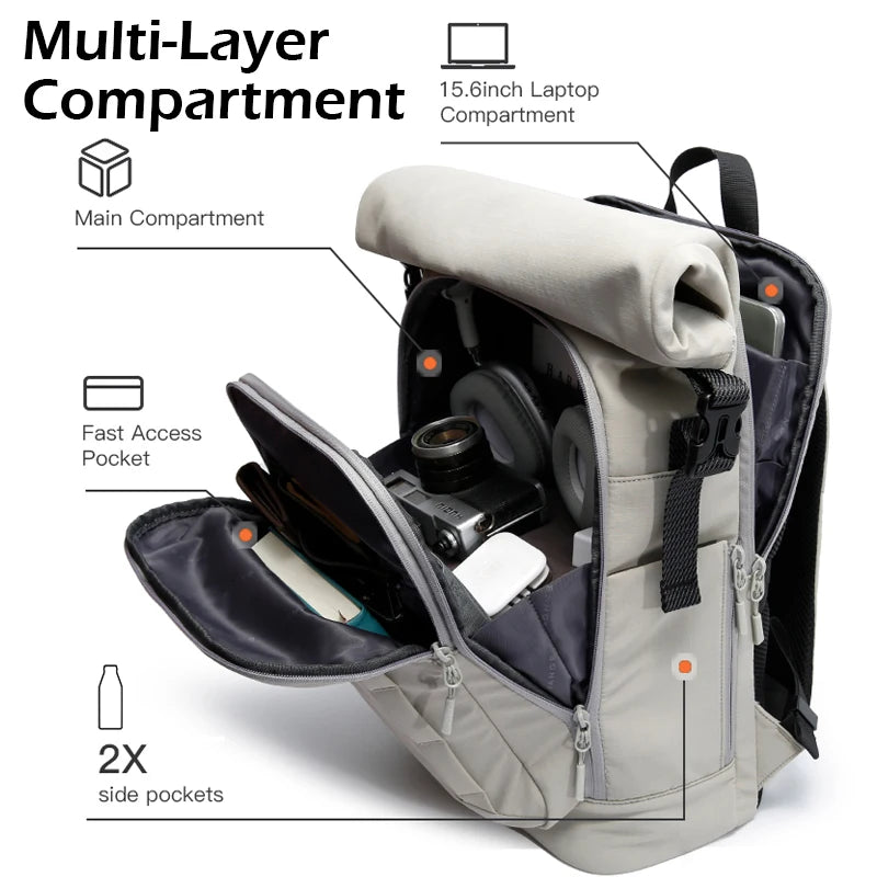 Bange Roll-Top Waterproof Backpack – Expandable 15.6" Laptop Bag for Men