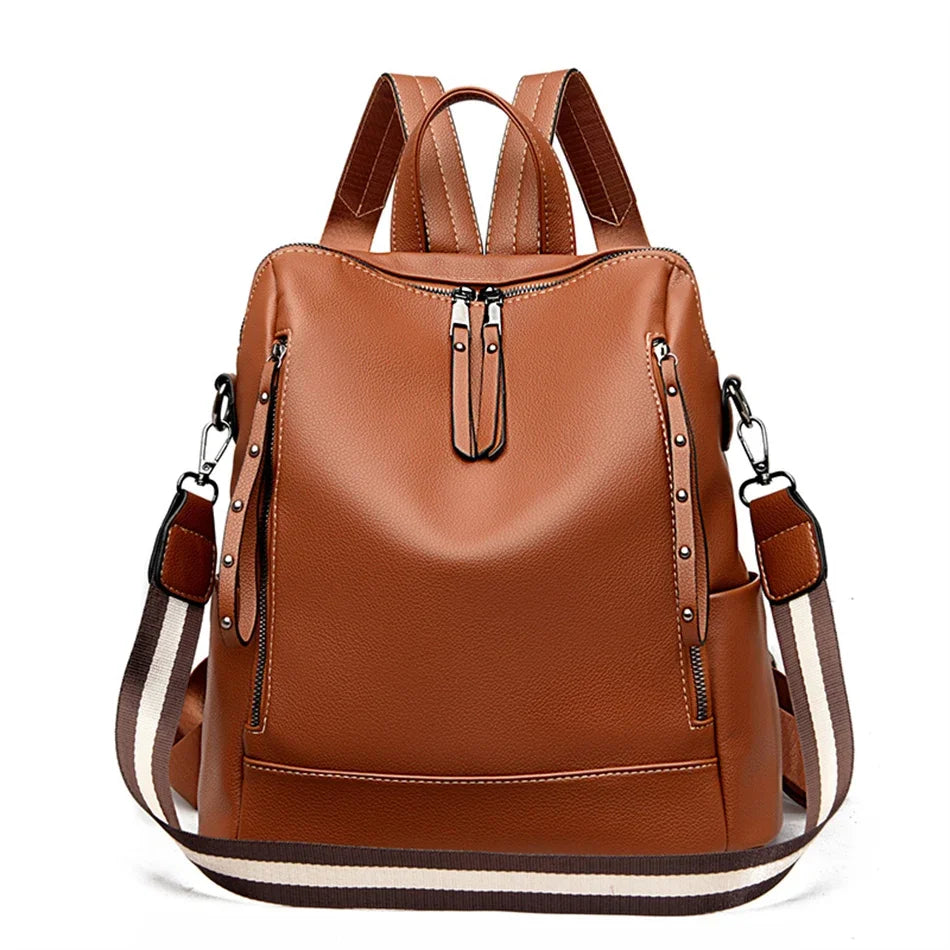 Leather Backpack for Women – Waterproof Anti-Theft Bag