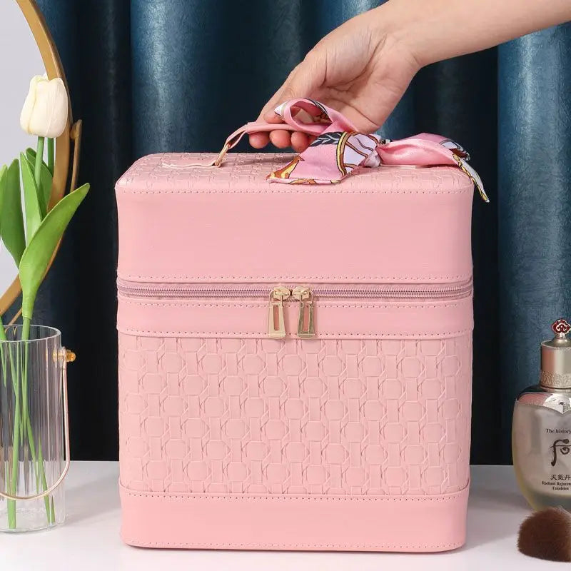 Large Makeup Organizer Box for Women – Professional Cosmetic Case with Mirror