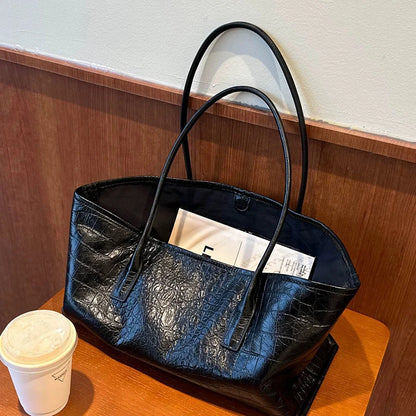 Luxury Crocodile Pattern Women Tote Bag Vintage Large Capacity Shoulder Handbag Minimalist Commute