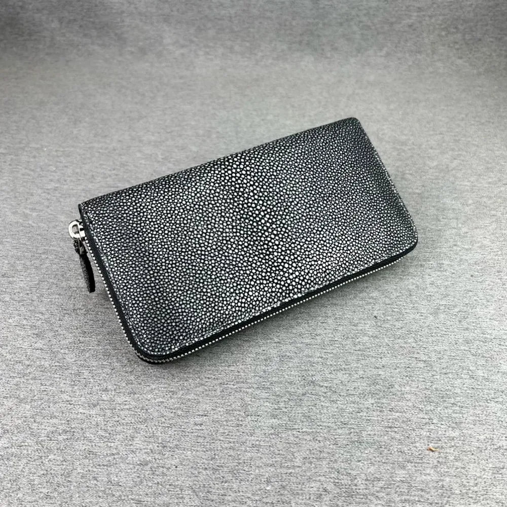 Stingray Leather Wallet, Genuine Zip-Around Long Wallet Unisex