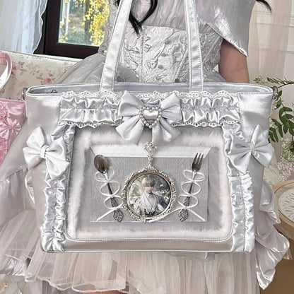 Lace Bow Ita Bag Y2K Lolita Shoulder Bag with Display Window