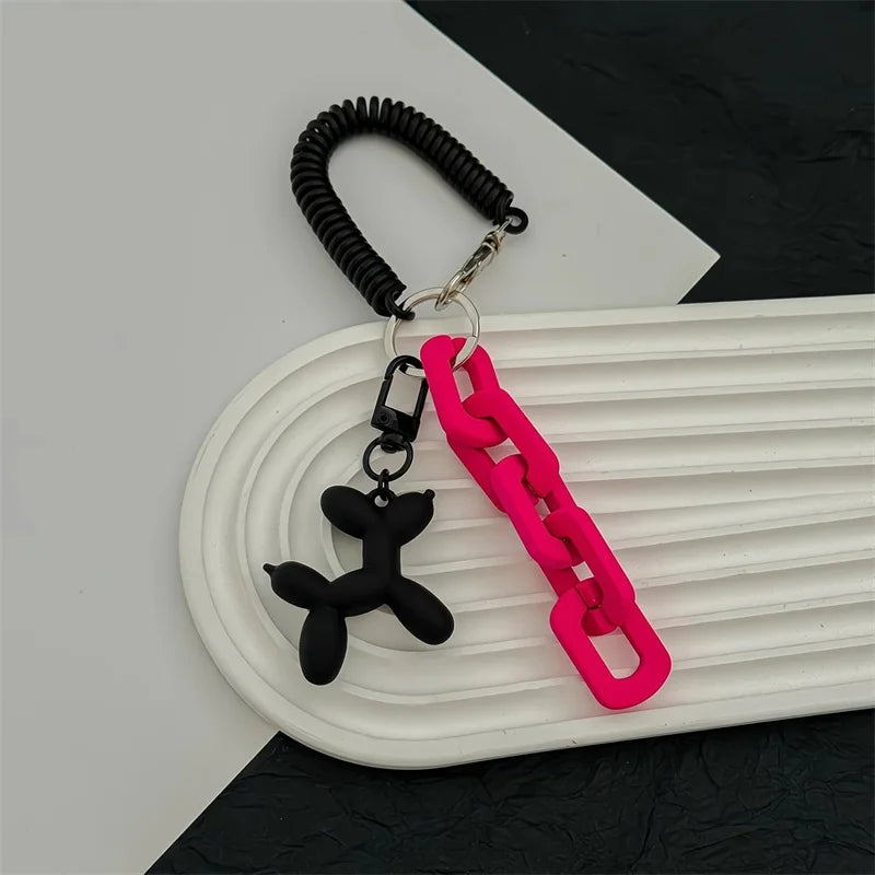 Balloon Dog Keychain with Coil Wrist Strap & Chunky Chain