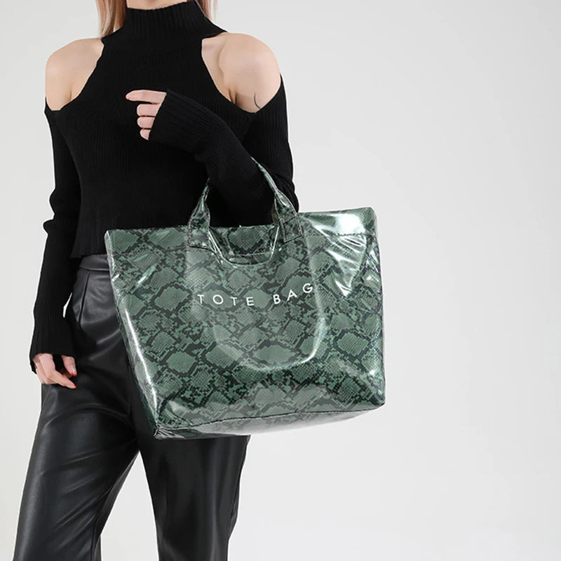 Snakeskin Pattern Tote Bag – Large Capacity Women's Shoulder Bag