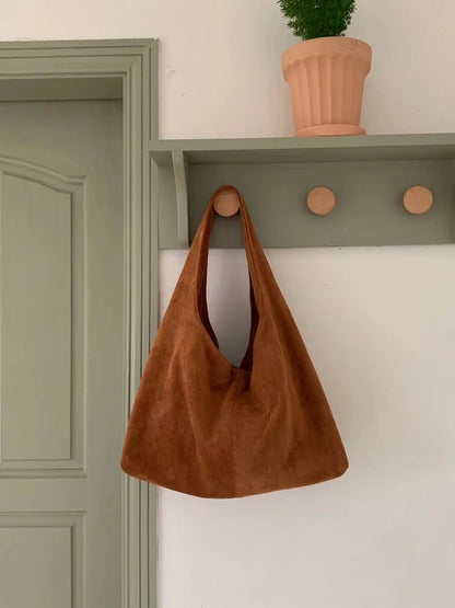 Vintage Faux Suede Hobos Women Shoulder Bags Large Capacity Tote Bag Retro Trend Autumn Big Shopper