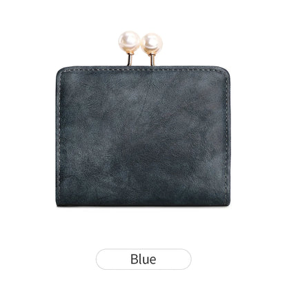 Pearl Kiss-Lock Women's Trifold Wallet – Large Capacity PU Leather