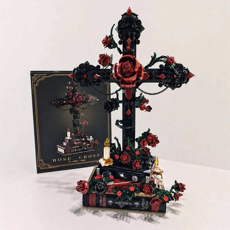 Gothic Rose Cross MOC Building Blocks Set – 1349pcs Floral Display