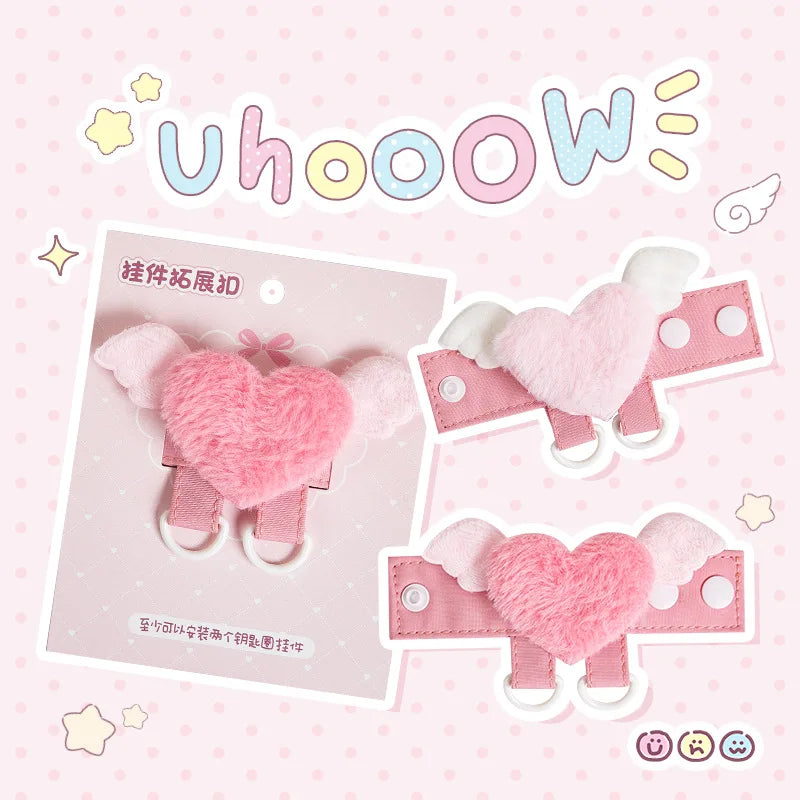 Cute Plush Keychain – Angel Wings Heart Bag Pendant & DIY Keyring