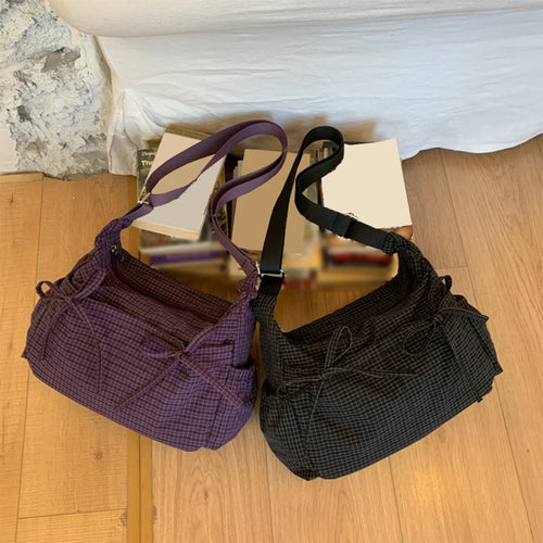 Large Capacity Retro Grid Shoulder Bag – Korean Style
