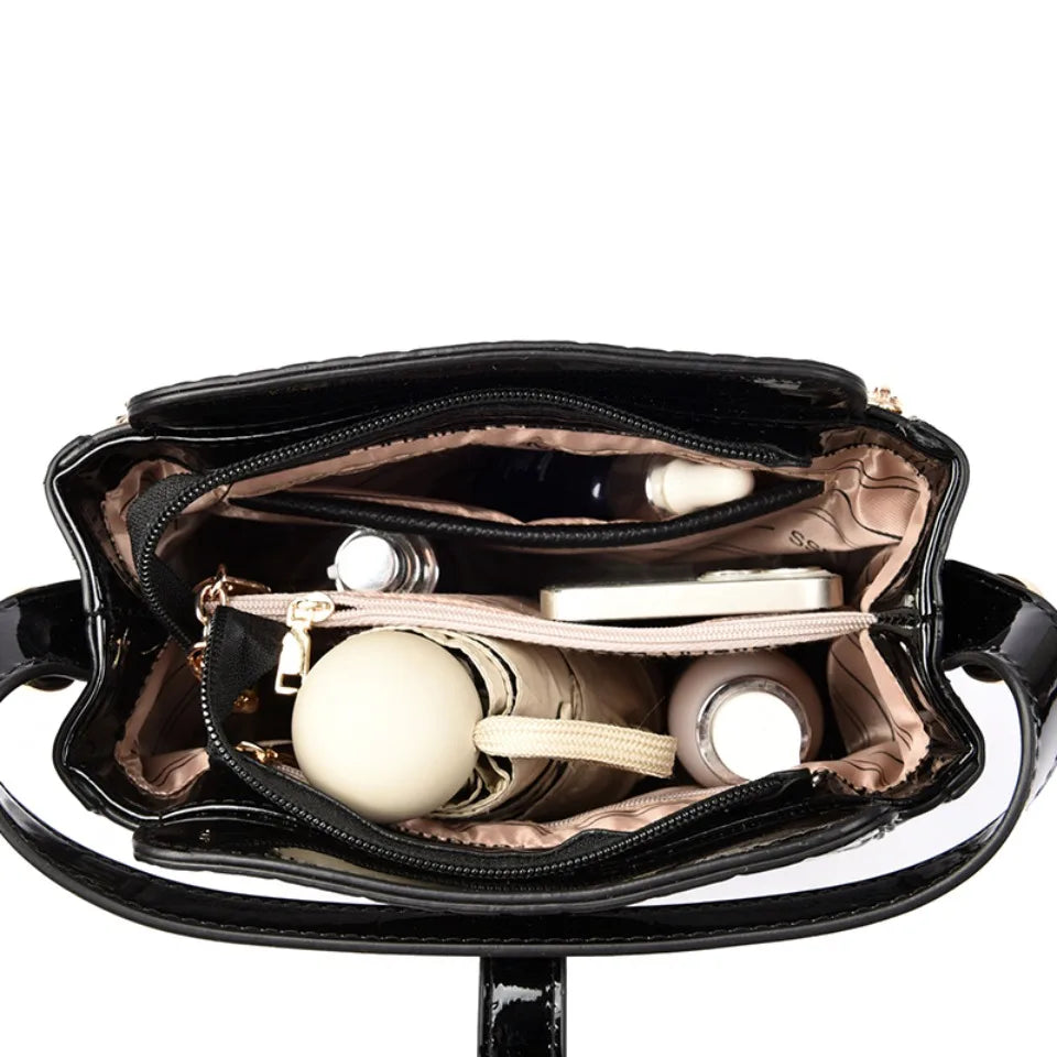 Crocodile Embossed Patent Leather Bucket Bag
