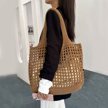 Crochet Tote Bag for Women – Large Hollow Knit Beach Shoulder Bag