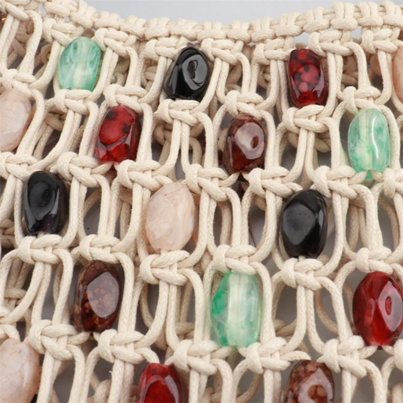 Hand-Woven Beaded Hollow Handbag – Luxury Boho Beach Bag for Women
