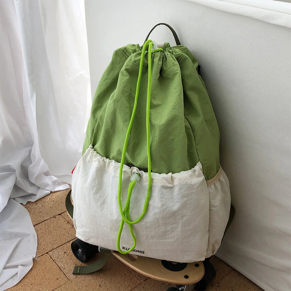 Lightweight Drawstring Backpack – Color-Blocked Sports & Travel Bag