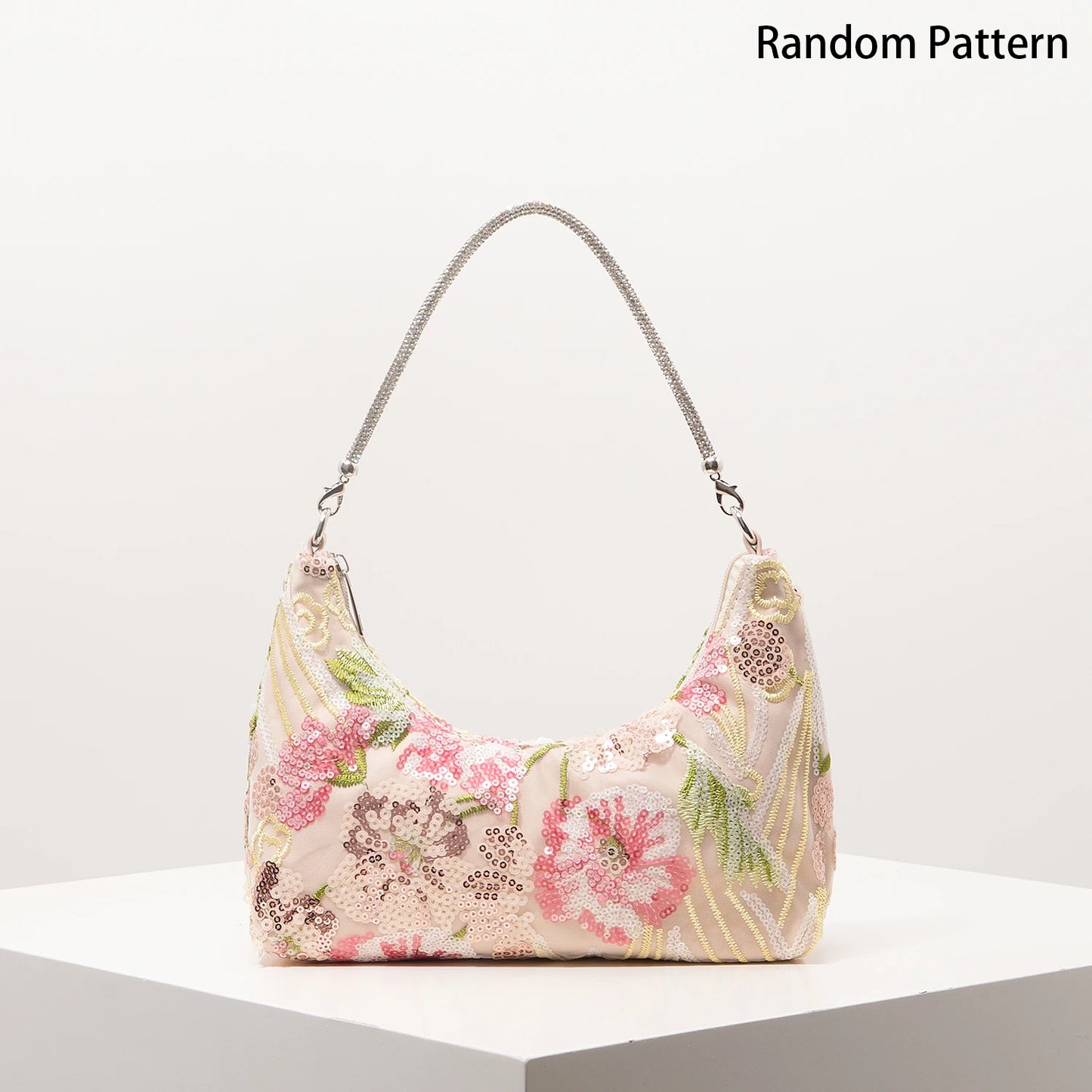 Sequin Floral Embroidery Shoulder Bag – Evening Clutch
