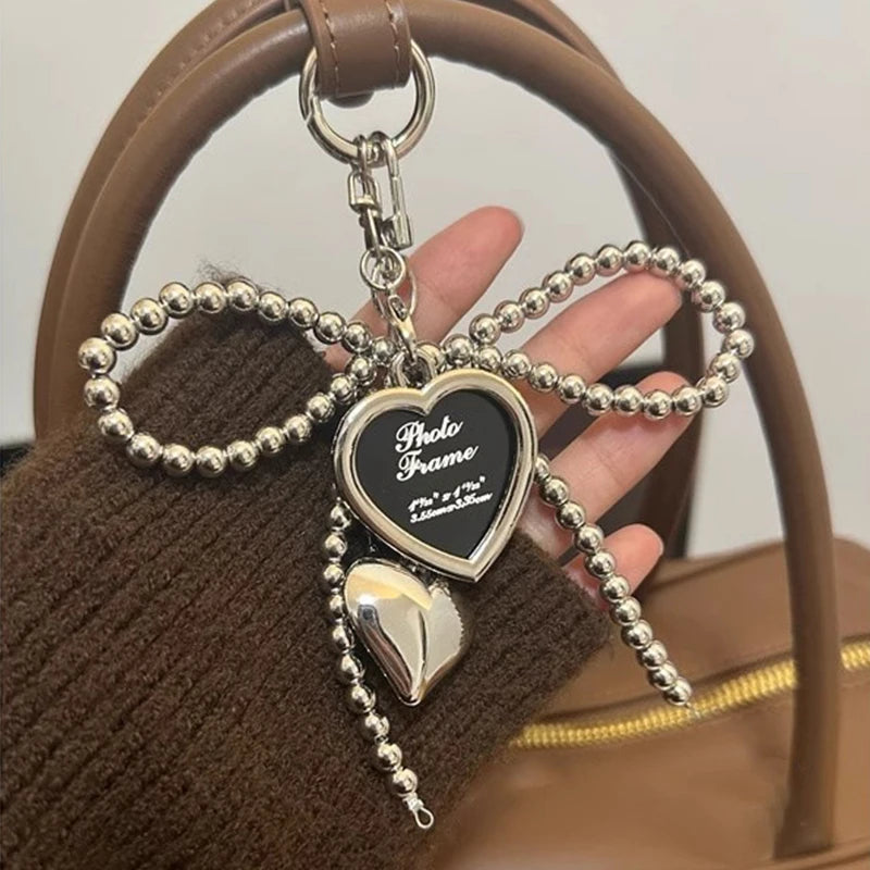 Pearl Bow Heart Keychain – Korean Style Bag Charm Pendant